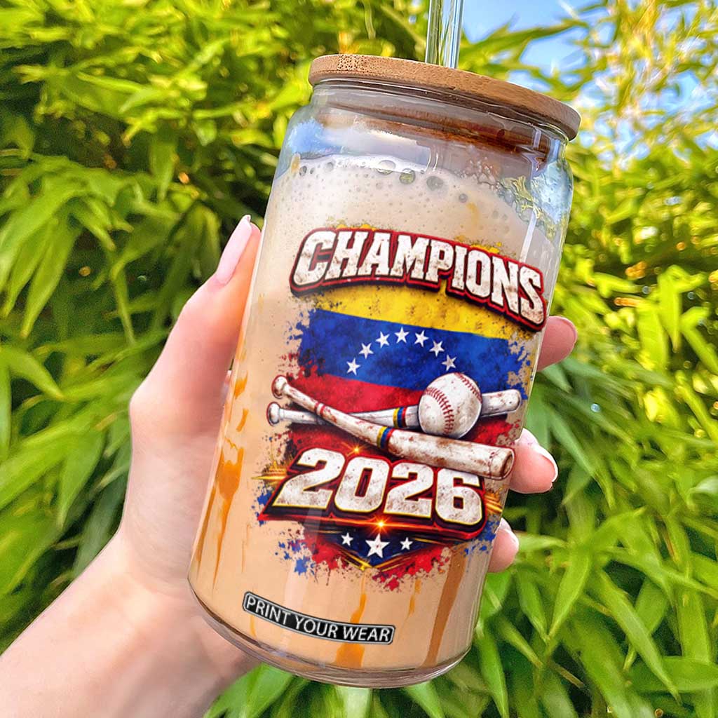 Venezuela Champions 2026 Baseball Lover Venezuelan Flag Glass Can TS11 Black Print Your Wear