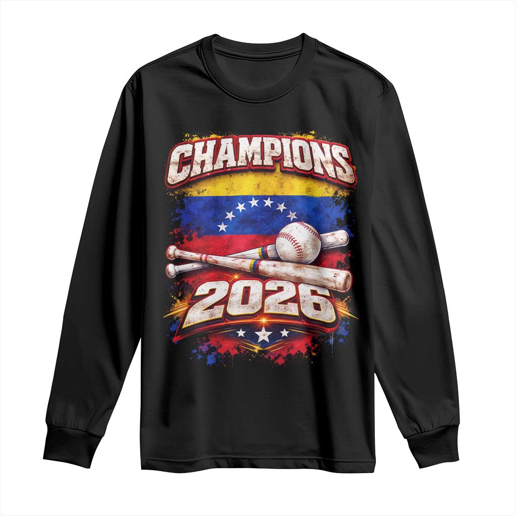 Venezuela Champions 2026 Baseball Lover Venezuelan Flag Long Sleeve Shirt TS11 Black Print Your Wear