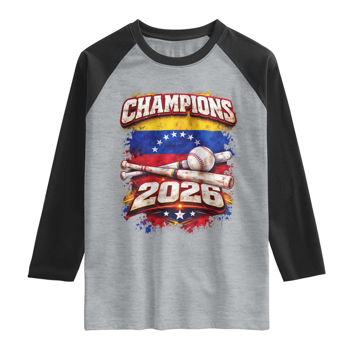 Venezuela Champions 2026 Baseball Lover Venezuelan Flag Raglan Shirt TS11 Heather Gray Black Print Your Wear