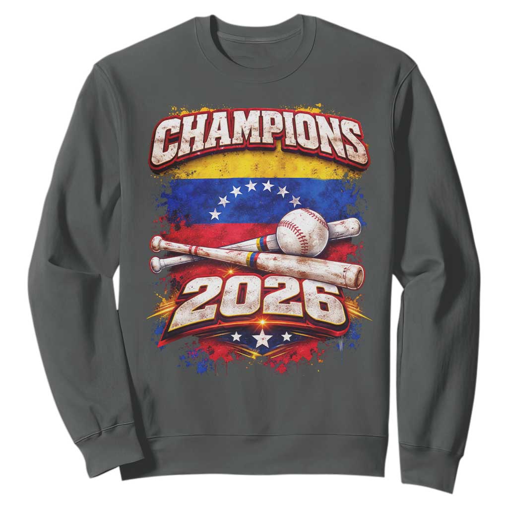 Venezuela Champions 2026 Baseball Lover Venezuelan Flag Sweatshirt TS11 Dark Heather Print Your Wear