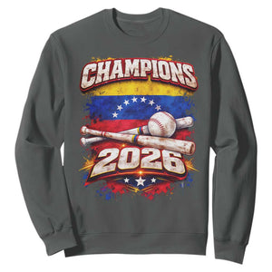 Venezuela Champions 2026 Baseball Lover Venezuelan Flag Sweatshirt TS11 Dark Heather Print Your Wear