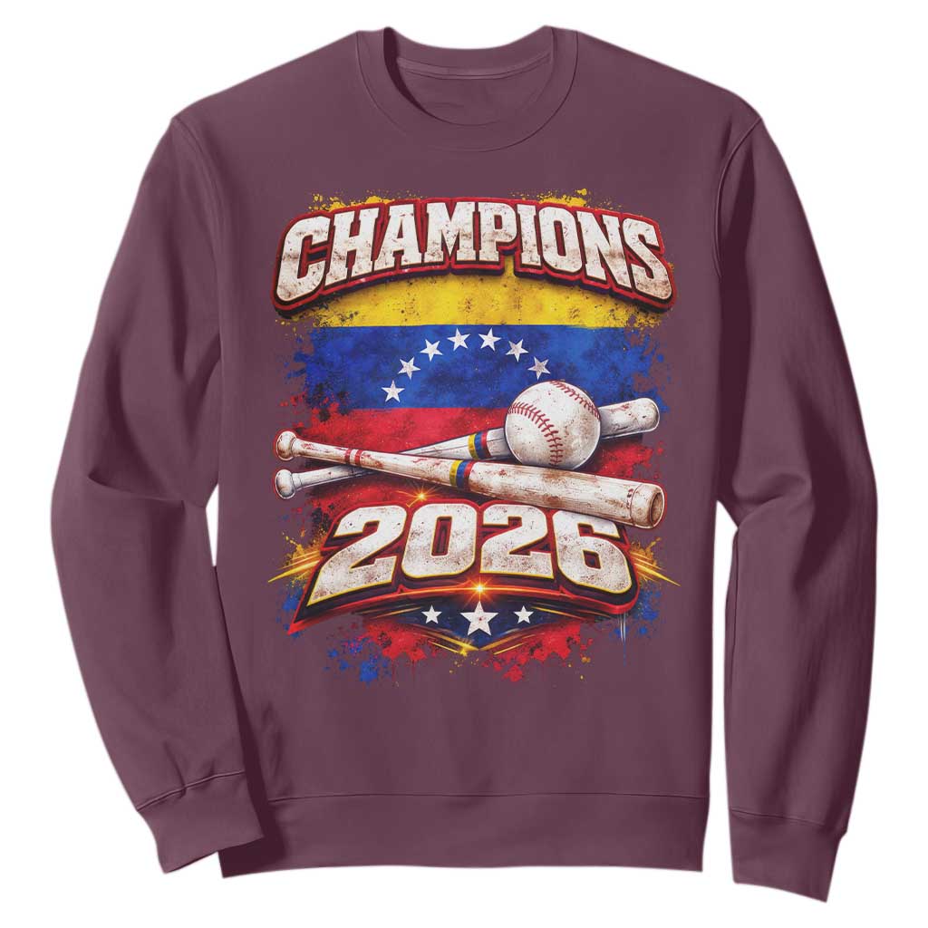 Venezuela Champions 2026 Baseball Lover Venezuelan Flag Sweatshirt TS11 Maroon Print Your Wear