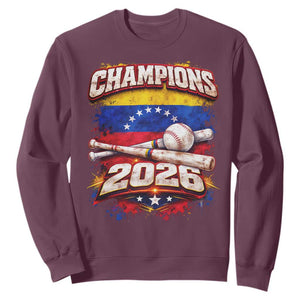 Venezuela Champions 2026 Baseball Lover Venezuelan Flag Sweatshirt TS11 Maroon Print Your Wear