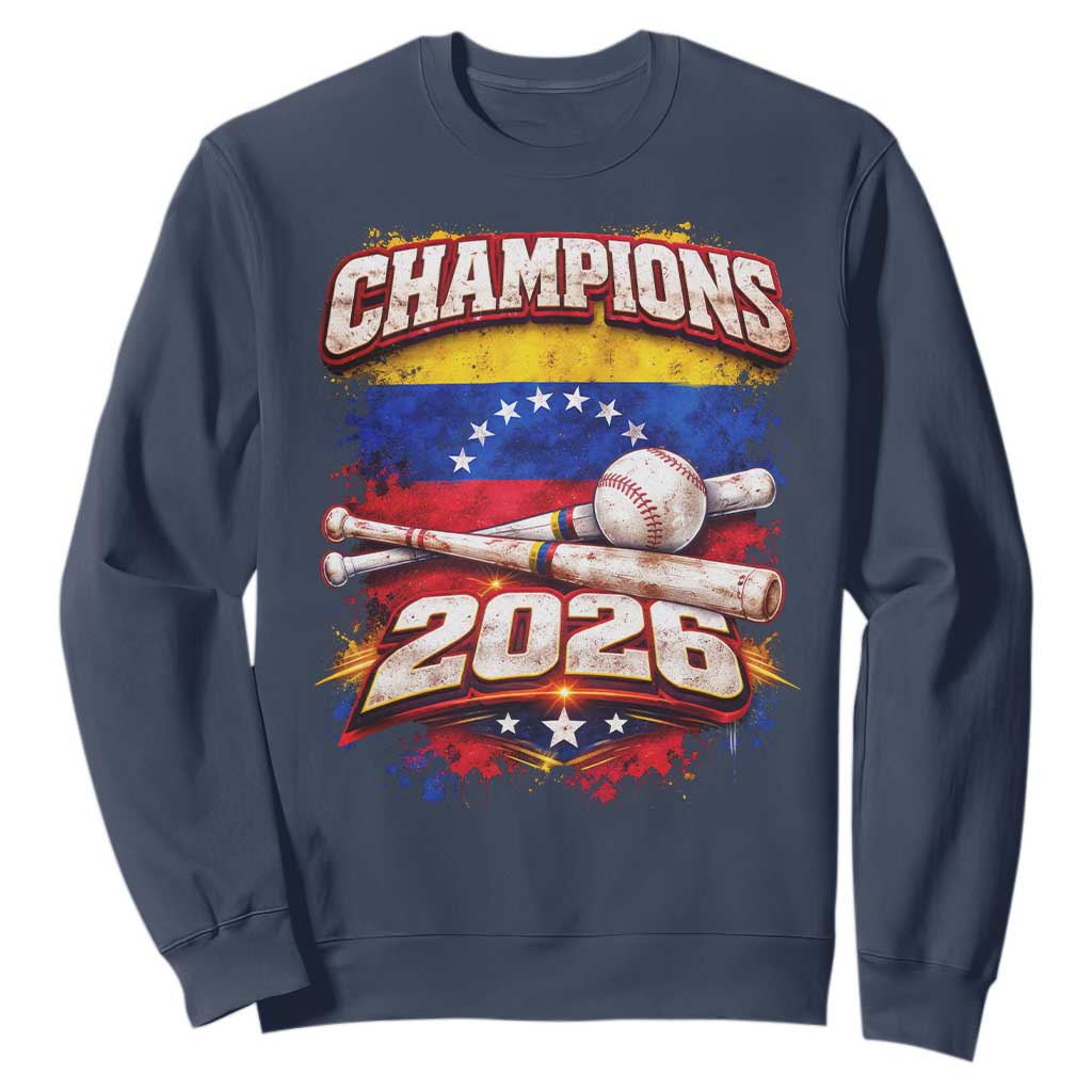 Venezuela Champions 2026 Baseball Lover Venezuelan Flag Sweatshirt TS11 Navy Print Your Wear