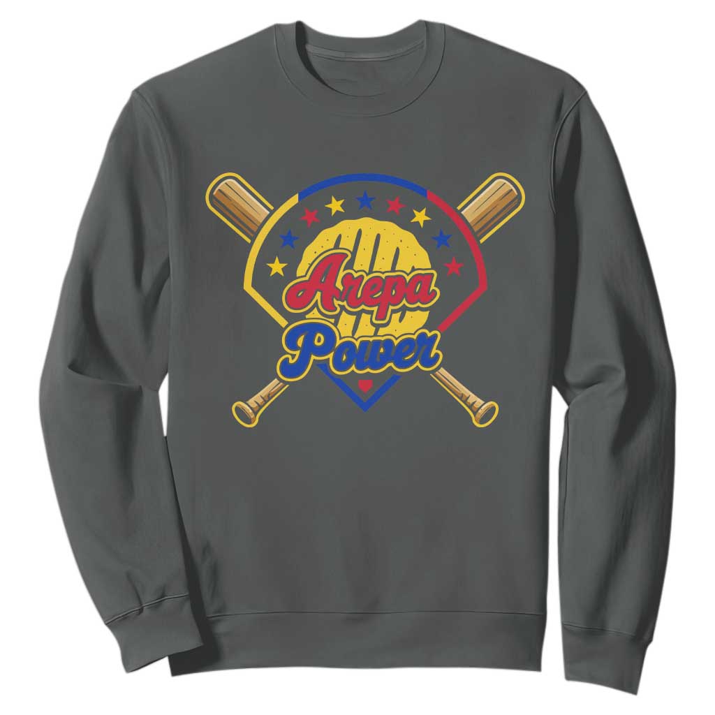 Arepa Power Venezuela Baseball Lover Sweatshirt Venezuelan Pride TS11 Dark Heather Print Your Wear
