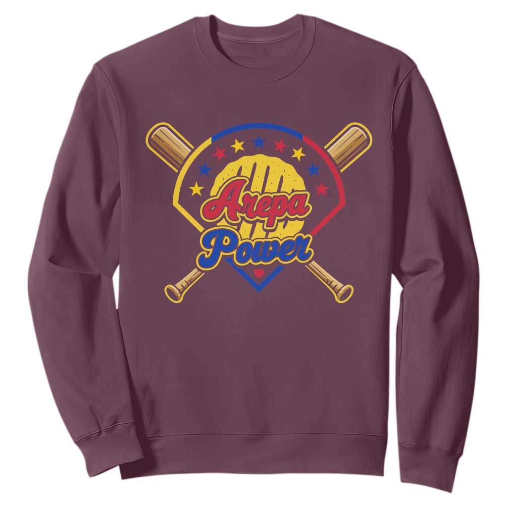 Arepa Power Venezuela Baseball Lover Sweatshirt Venezuelan Pride TS11 Maroon Print Your Wear