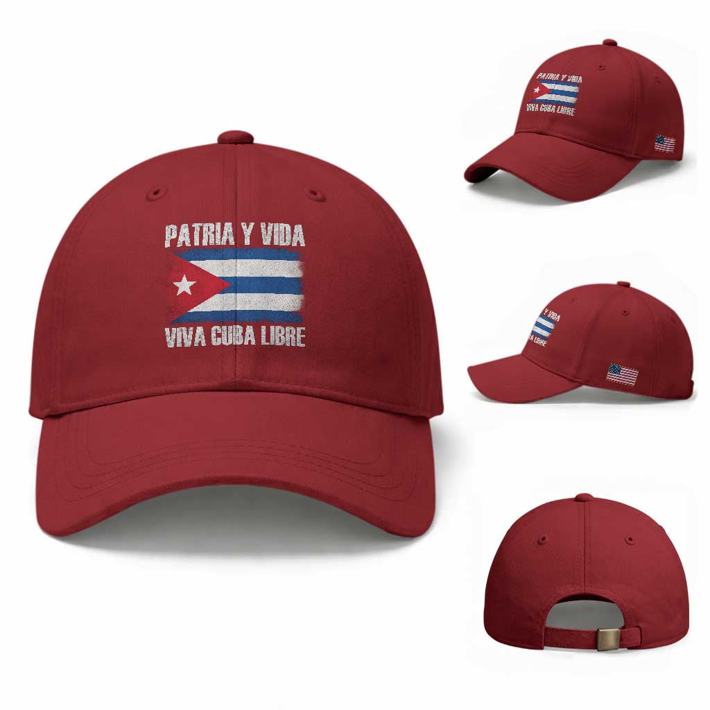 Patria y Vida Cuba Libre Baseball Cap Freedom Patriotic Cuban Flag TS11 Baseball Cap Universal Fit Cherry Red Print Your Wear