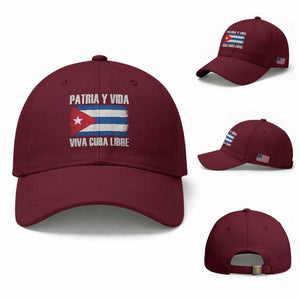 Patria y Vida Cuba Libre Baseball Cap Freedom Patriotic Cuban Flag TS11 Baseball Cap Universal Fit Maroon Print Your Wear