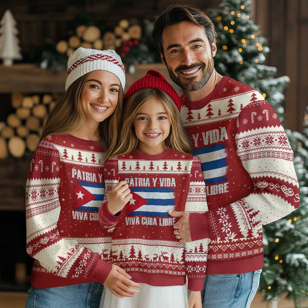 Patria y Vida Cuba Libre Ugly Christmas Sweater Freedom Patriotic Cuban Flag TS11 Red Beige Print Your Wear