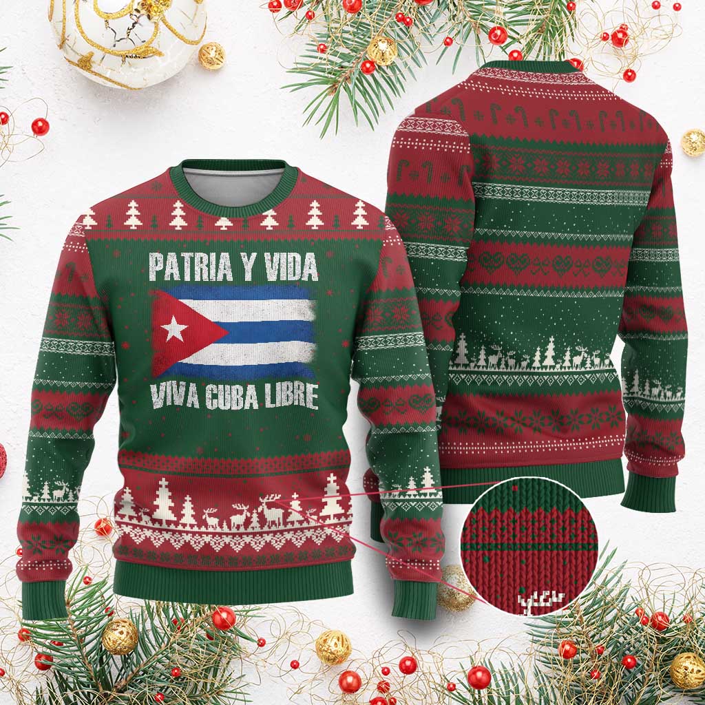 Patria y Vida Cuba Libre Ugly Christmas Sweater Freedom Patriotic Cuban Flag TS11 Red Green Print Your Wear