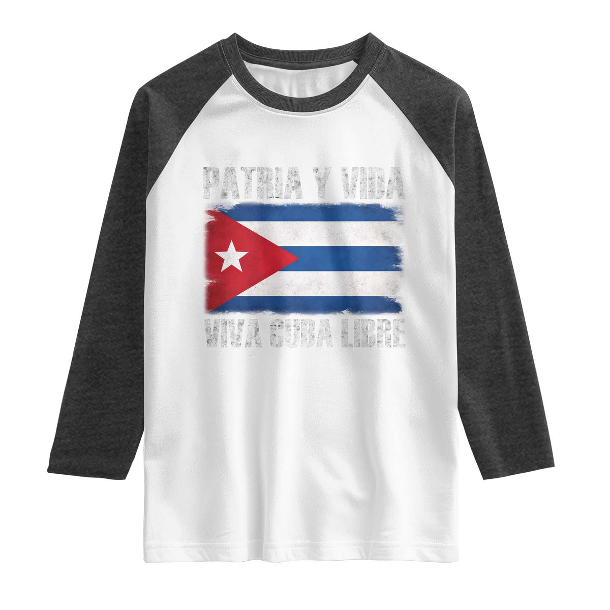 Patria y Vida Cuba Libre Raglan Shirt Freedom Patriotic Cuban Flag TS11 White Heather Charcoal Print Your Wear