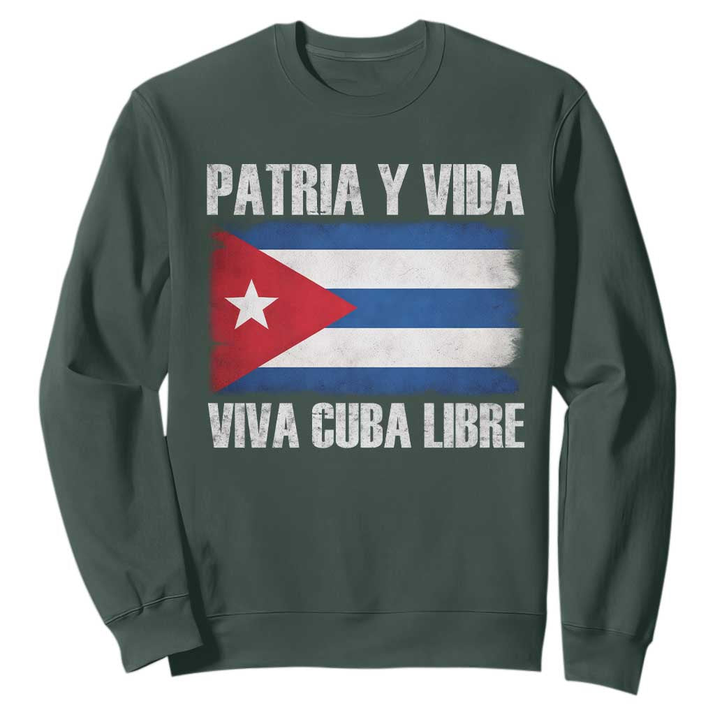 Patria y Vida Cuba Libre Sweatshirt Freedom Patriotic Cuban Flag TS11 Dark Forest Green Print Your Wear