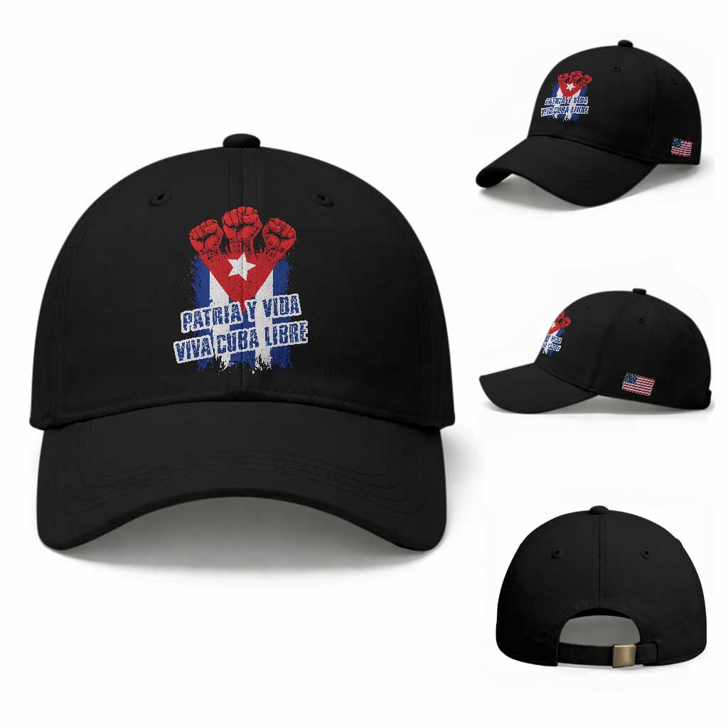 Patria y Vida Cuba Libre Baseball Cap Cuba Flag Fist Freedom Movement TS11 Baseball Cap Universal Fit Black Print Your Wear