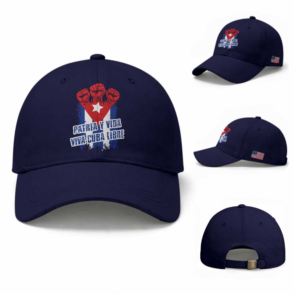 Patria y Vida Cuba Libre Baseball Cap Cuba Flag Fist Freedom Movement TS11 Baseball Cap Universal Fit Dark Blue Print Your Wear