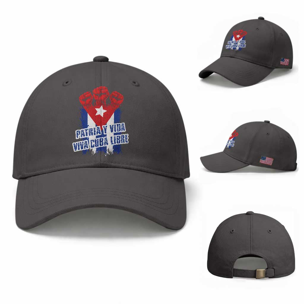 Patria y Vida Cuba Libre Baseball Cap Cuba Flag Fist Freedom Movement TS11 Baseball Cap Universal Fit Dark Gray Print Your Wear