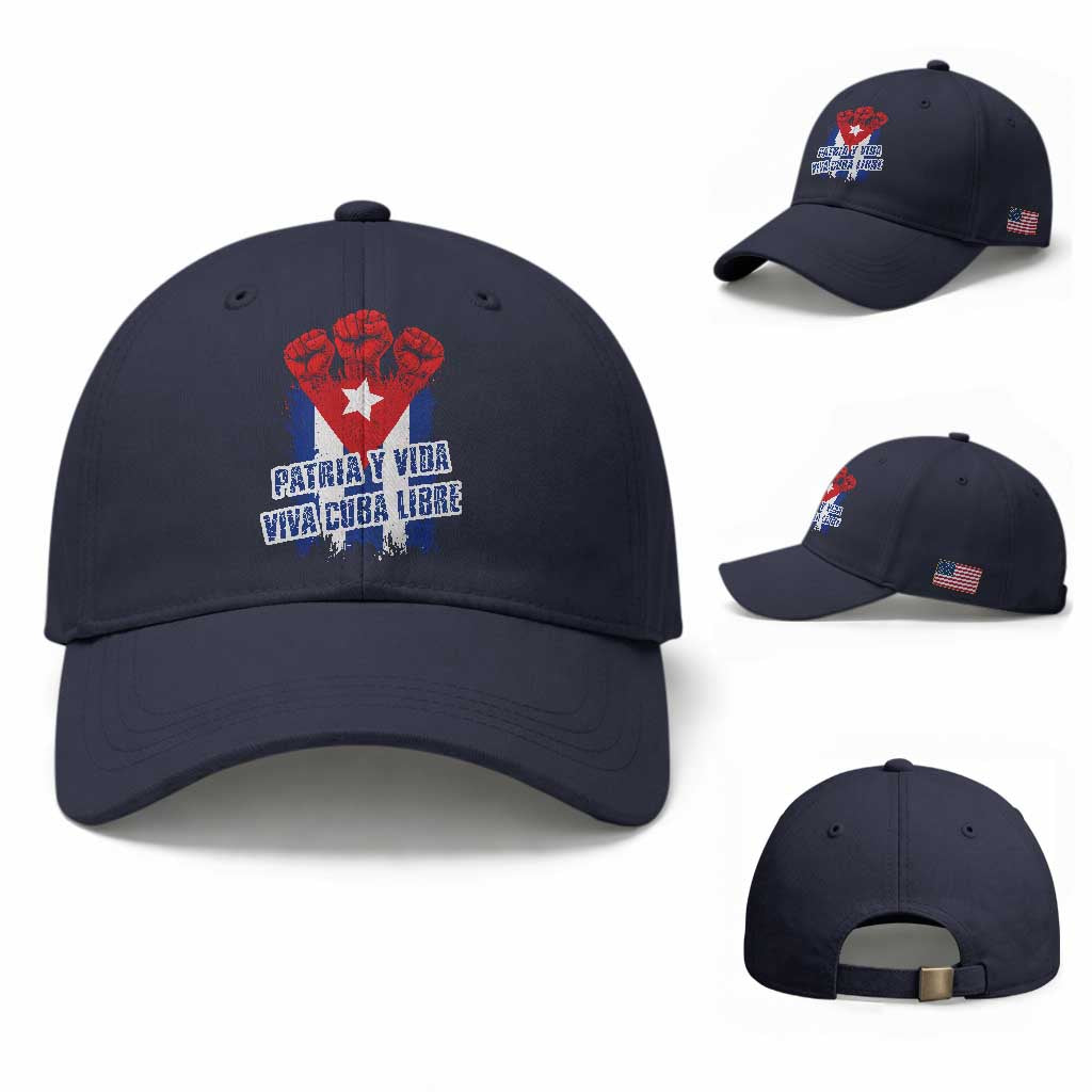 Patria y Vida Cuba Libre Baseball Cap Cuba Flag Fist Freedom Movement TS11 Baseball Cap Universal Fit Navy Print Your Wear