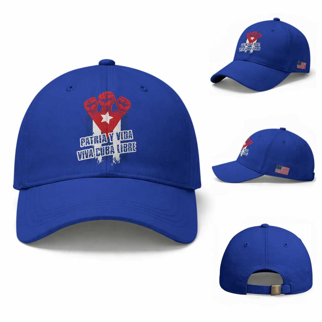 Patria y Vida Cuba Libre Baseball Cap Cuba Flag Fist Freedom Movement TS11 Baseball Cap Universal Fit Royal Blue Print Your Wear