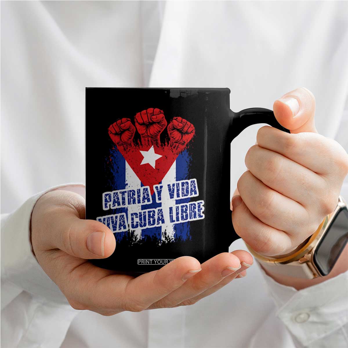 Patria y Vida Cuba Libre Coffee Mug Cuba Flag Fist Freedom Movement TS11 Print Your Wear