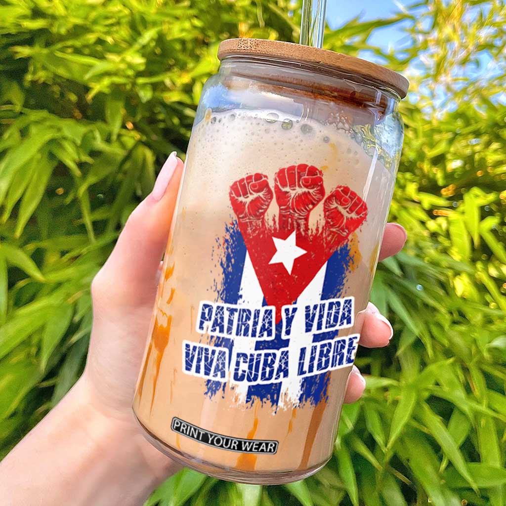 Patria y Vida Cuba Libre Glass Can Cuba Flag Fist Freedom Movement TS11 Black Print Your Wear