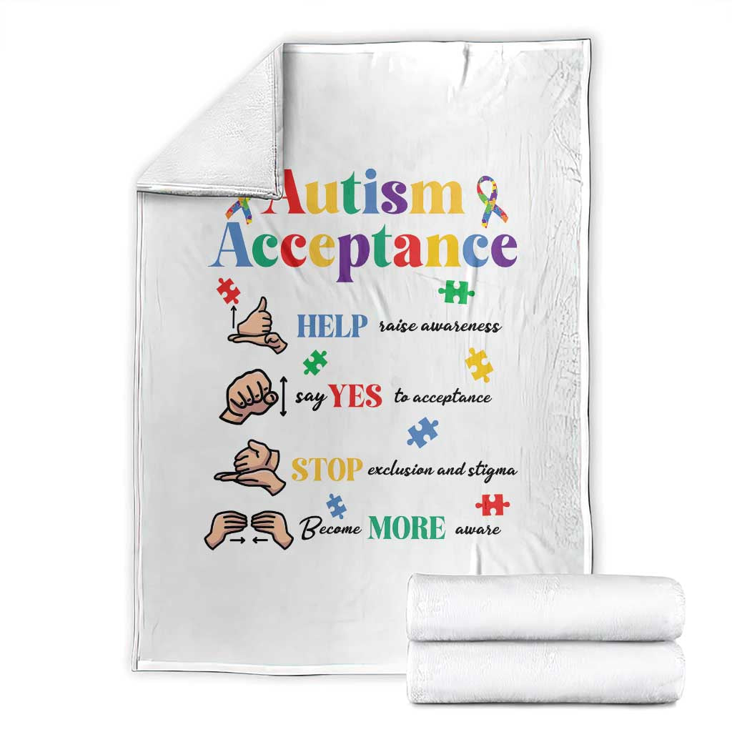 Autism Awareness Acceptance Hand Sign Language SPED Teacher Throw Blanket TS11 White Print Your Wear