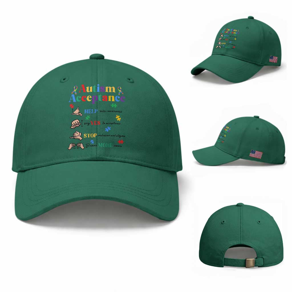 Autism Awareness Acceptance Hand Sign Language SPED Teacher Baseball Cap TS11 Baseball Cap Universal Fit Irish Green Print Your Wear