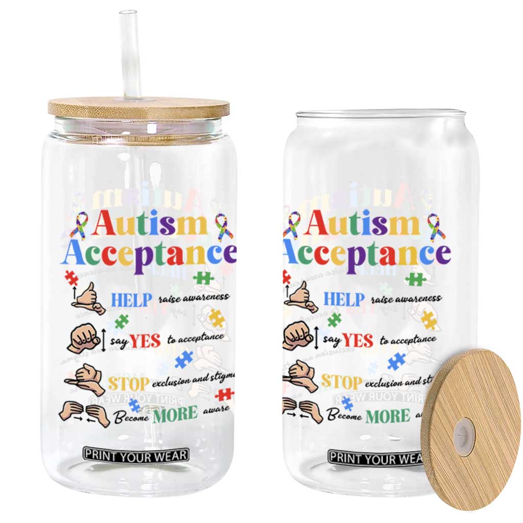 Autism Awareness Acceptance Hand Sign Language SPED Teacher Glass Can TS11 Print Your Wear