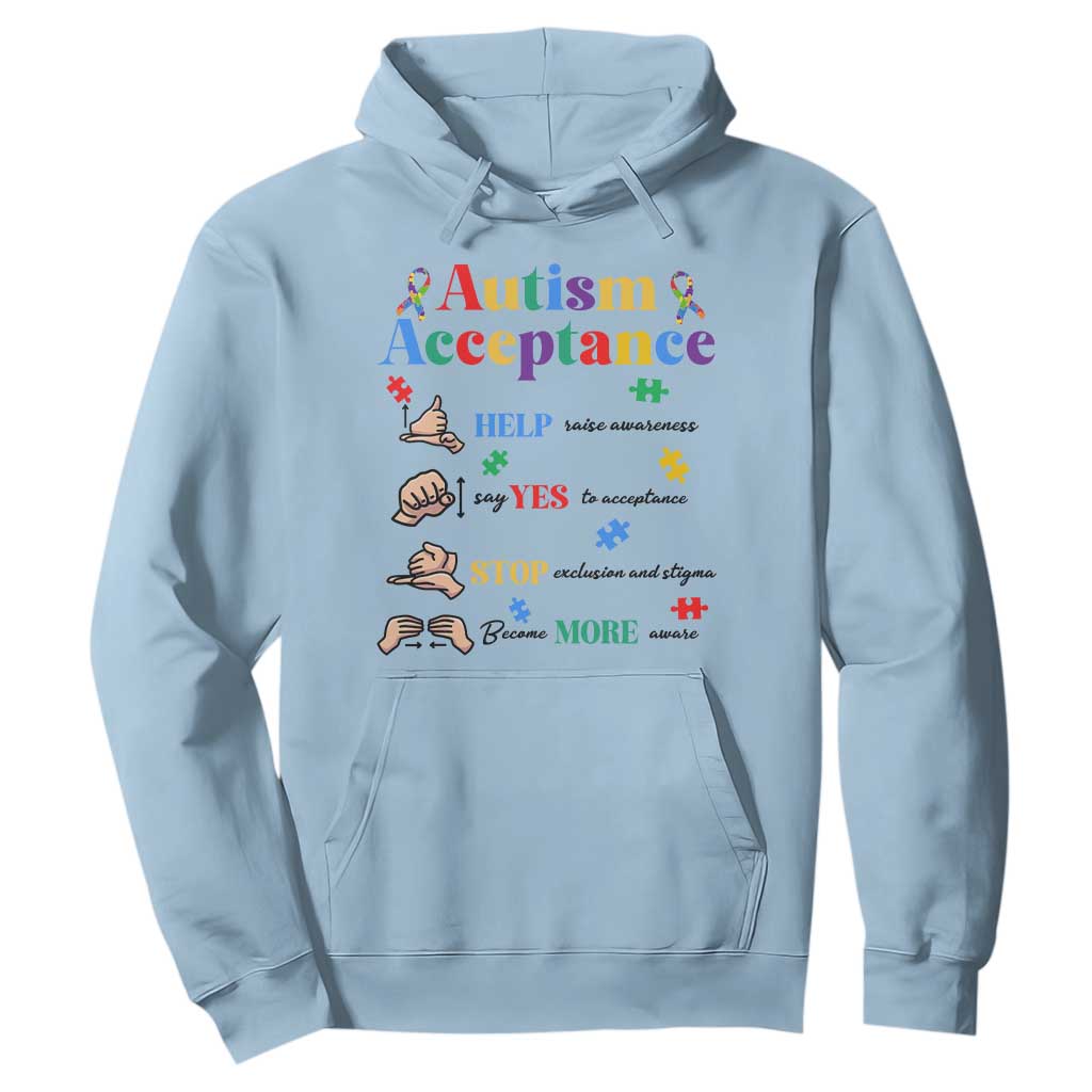 Autism Awareness Acceptance Hand Sign Language SPED Teacher Hoodie TS11 Light Blue Print Your Wear