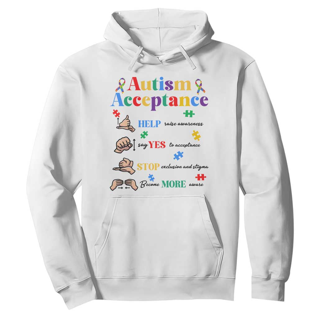 Autism Awareness Acceptance Hand Sign Language SPED Teacher Hoodie TS11 White Print Your Wear