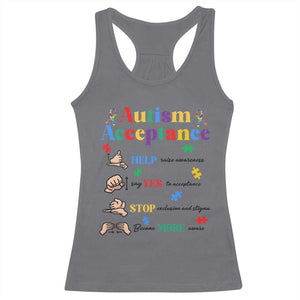 Autism Awareness Acceptance Hand Sign Language SPED Teacher Racerback Tank Top TS11 Charcoal Print Your Wear