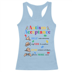Autism Awareness Acceptance Hand Sign Language SPED Teacher Racerback Tank Top TS11 Light Blue Print Your Wear