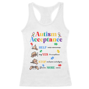 Autism Awareness Acceptance Hand Sign Language SPED Teacher Racerback Tank Top TS11 White Print Your Wear