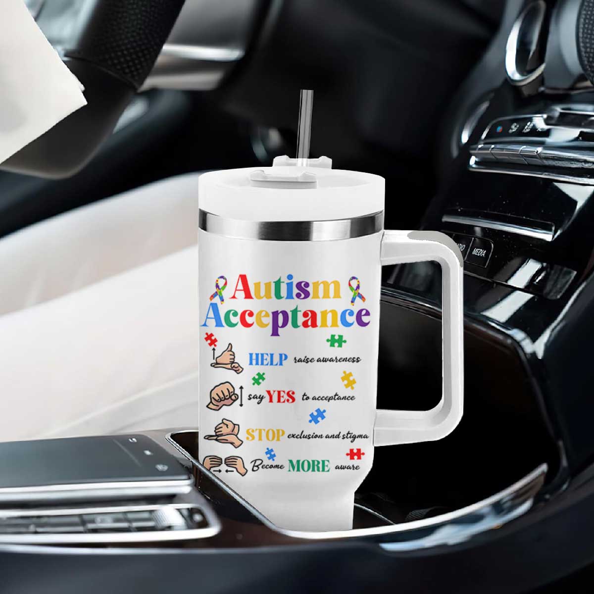Autism Awareness Acceptance Hand Sign Language SPED Teacher Tumbler With Handle TS11 Print Your Wear