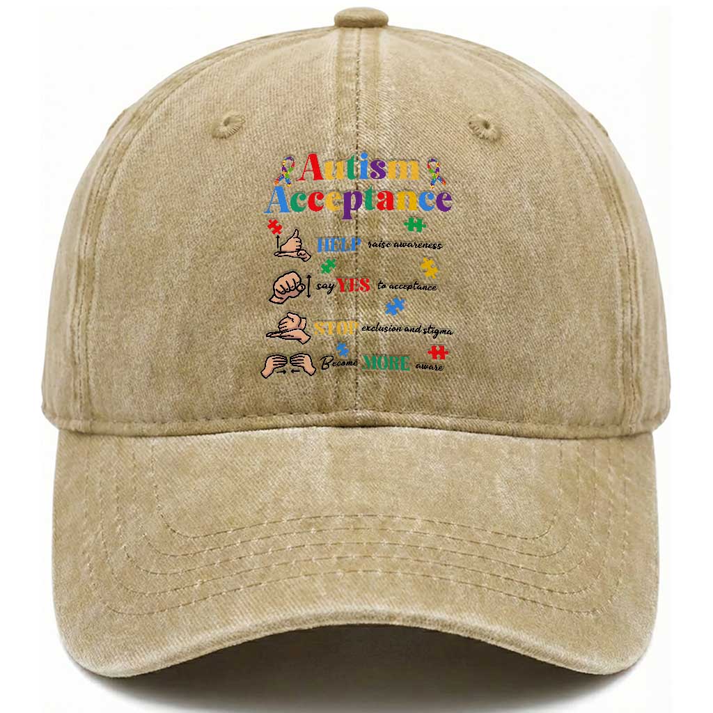 Autism Awareness Acceptance Hand Sign Language SPED Teacher Washed Cotton Baseball Cap TS11 Print Your Wear