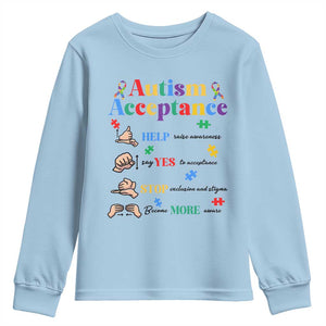 Autism Awareness Acceptance Hand Sign Language SPED Teacher Youth Sweatshirt TS11 Light Blue Print Your Wear