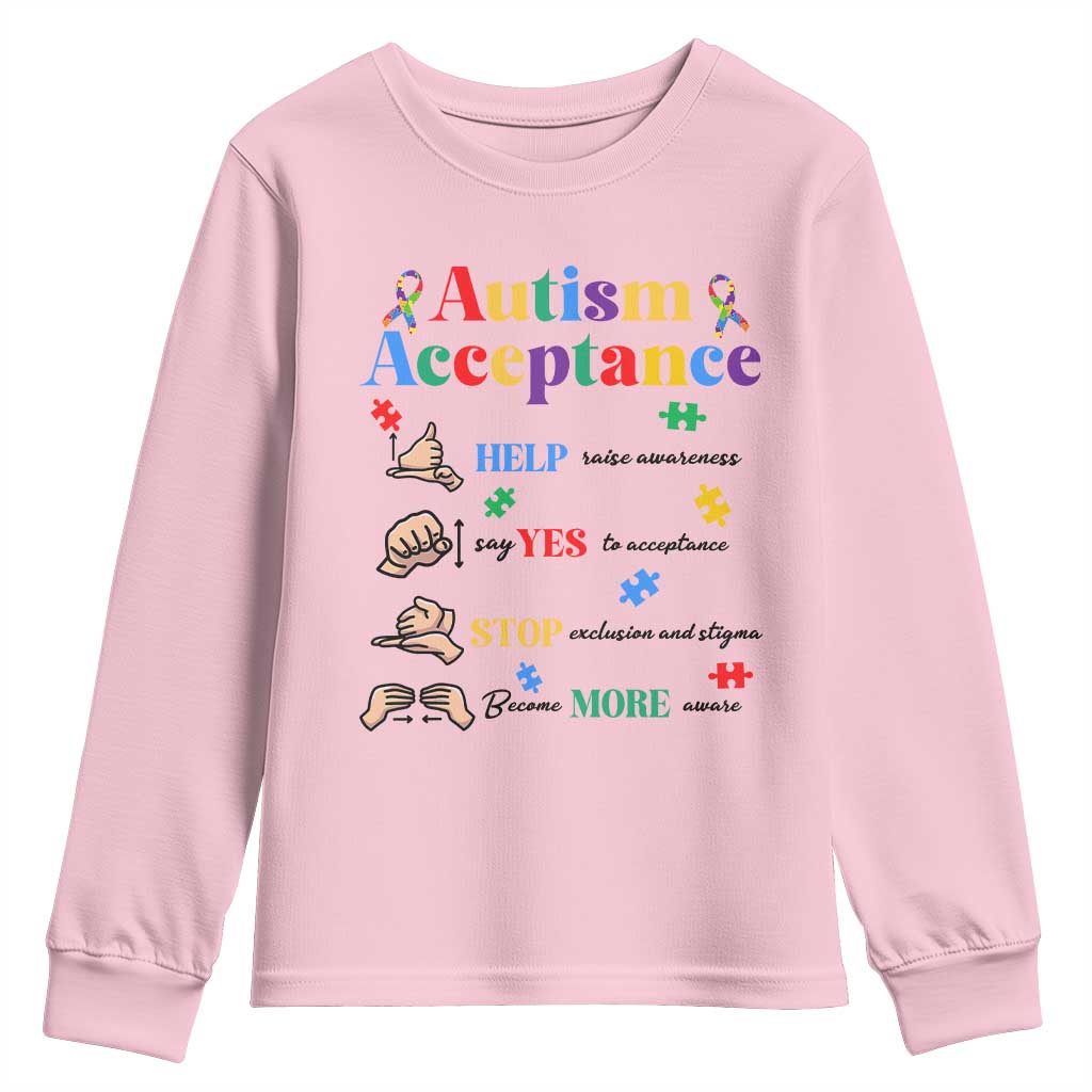 Autism Awareness Acceptance Hand Sign Language SPED Teacher Youth Sweatshirt TS11 Light Pink Print Your Wear