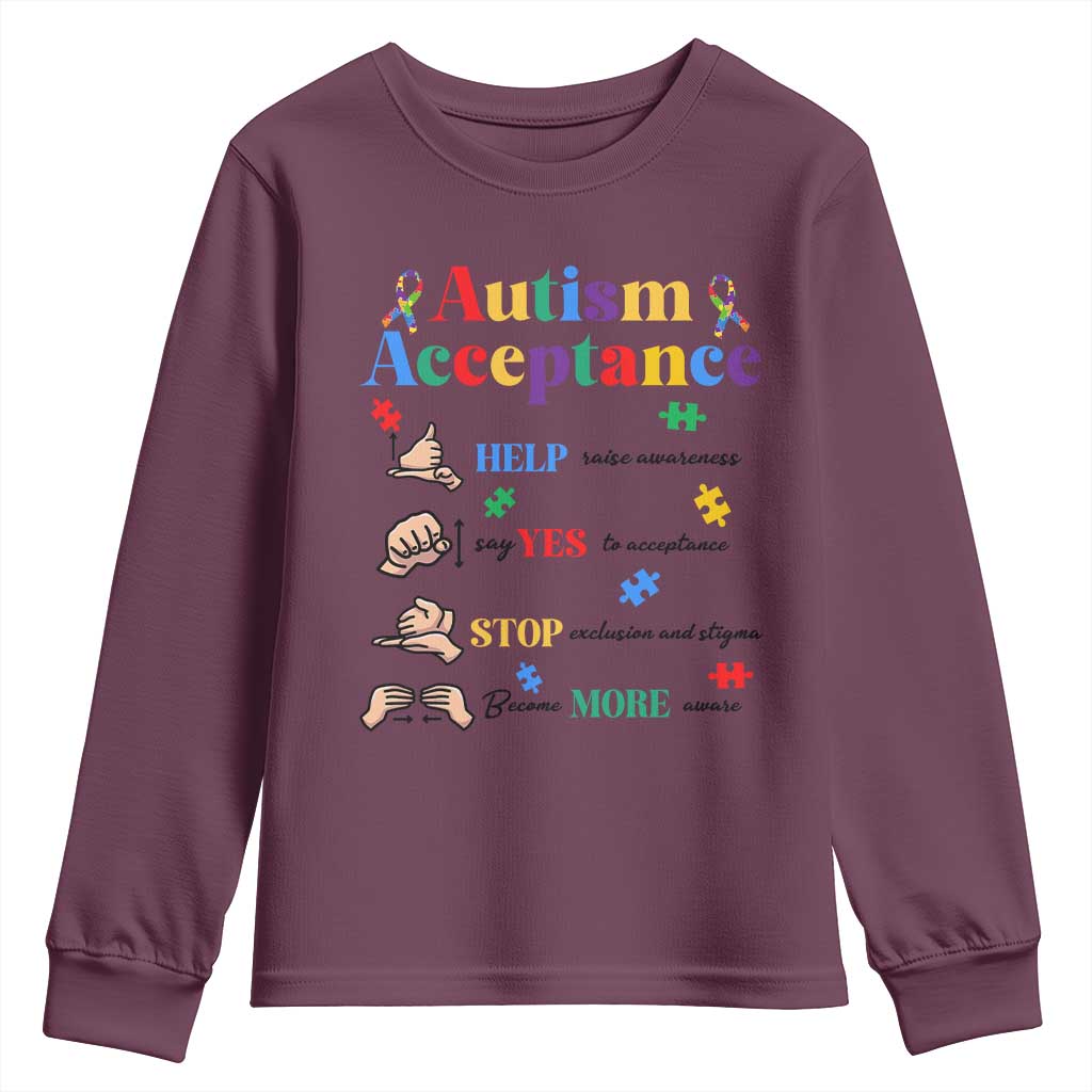 Autism Awareness Acceptance Hand Sign Language SPED Teacher Youth Sweatshirt TS11 Maroon Print Your Wear