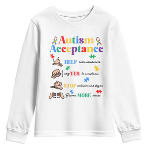 Autism Awareness Acceptance Hand Sign Language SPED Teacher Youth Sweatshirt TS11 White Print Your Wear