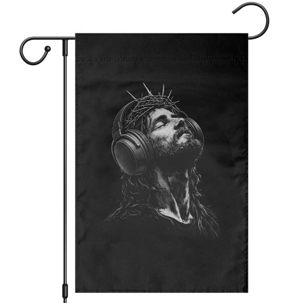 Jesus with Headphones Christ Religious Christian Music Lover Garden Flag