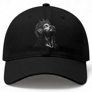 Jesus with Headphones Christ Religious Christian Music Lover Baseball Cap