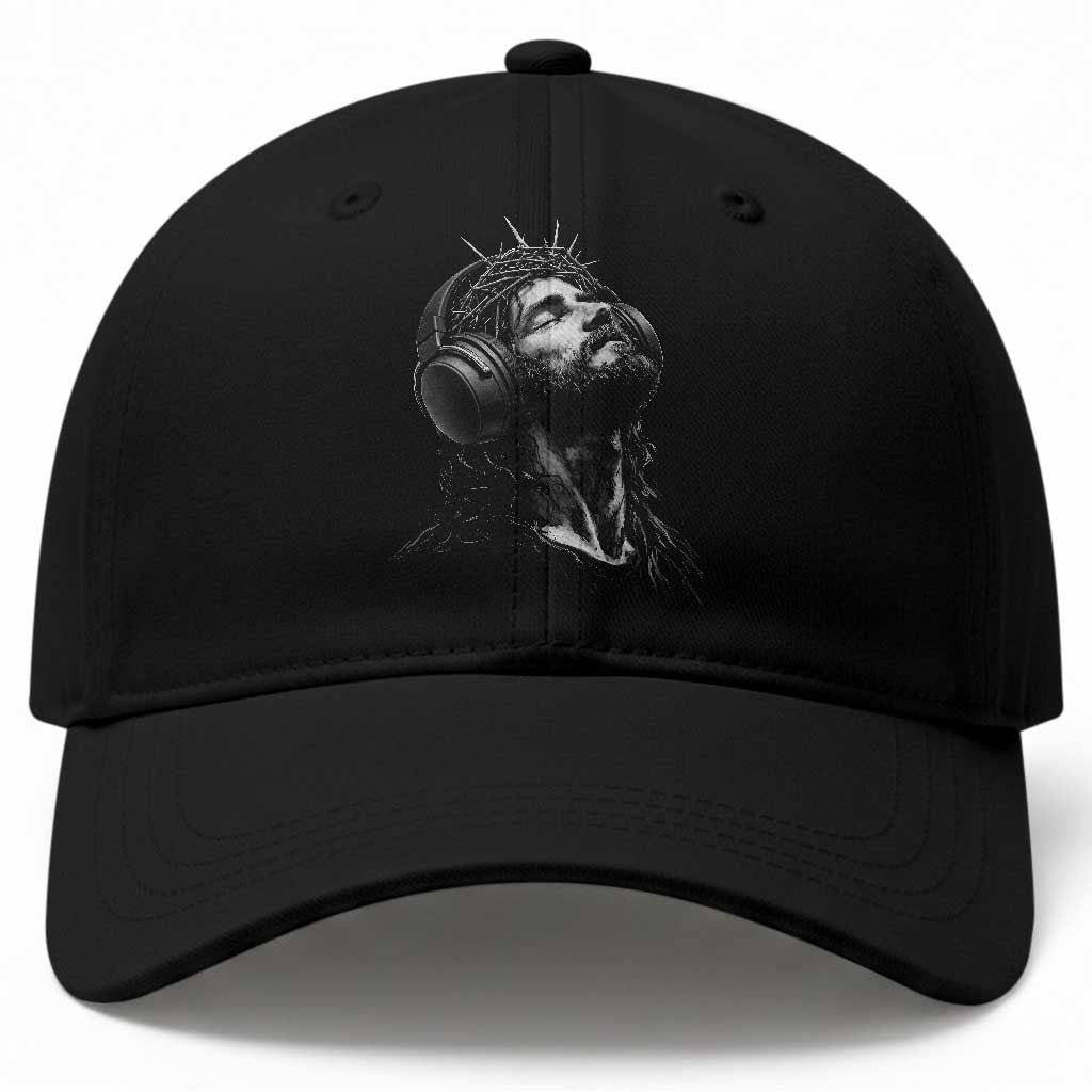 Jesus with Headphones Christ Religious Christian Music Lover Baseball Cap
