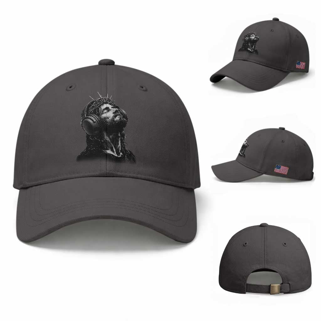 Jesus with Headphones Christ Religious Christian Music Lover Baseball Cap