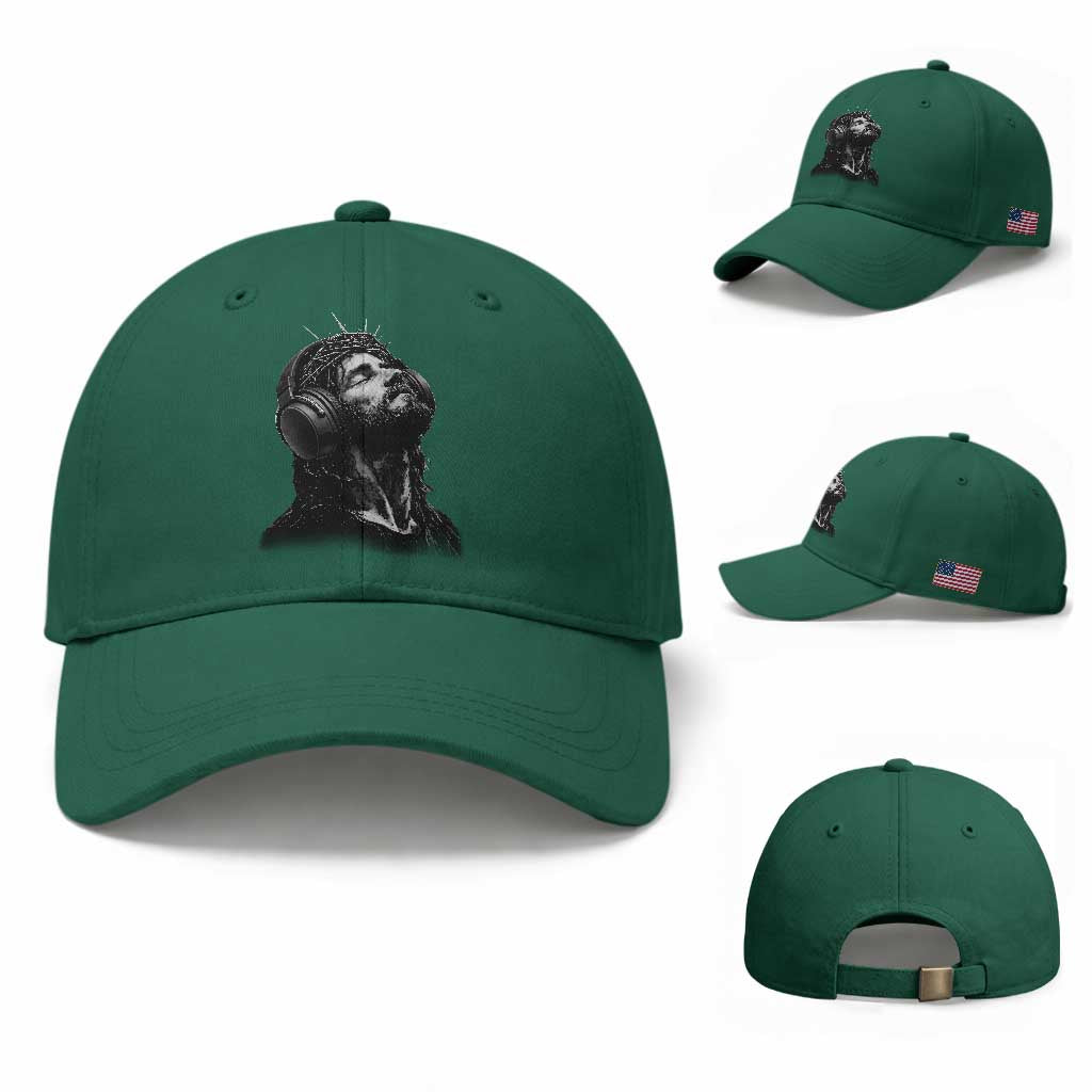 Jesus with Headphones Christ Religious Christian Music Lover Baseball Cap