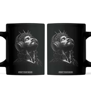 Jesus with Headphones Christ Religious Christian Music Lover Coffee Mug