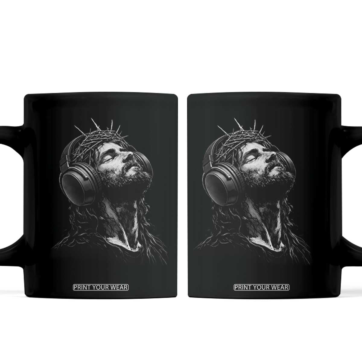 Jesus with Headphones Christ Religious Christian Music Lover Coffee Mug