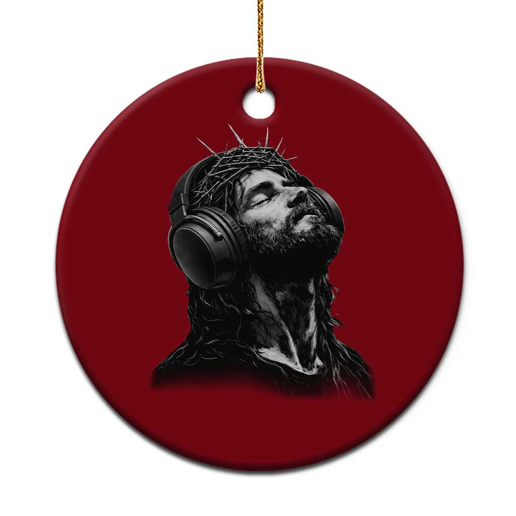 Jesus with Headphones Christ Religious Christian Music Lover Ceramic Ornament