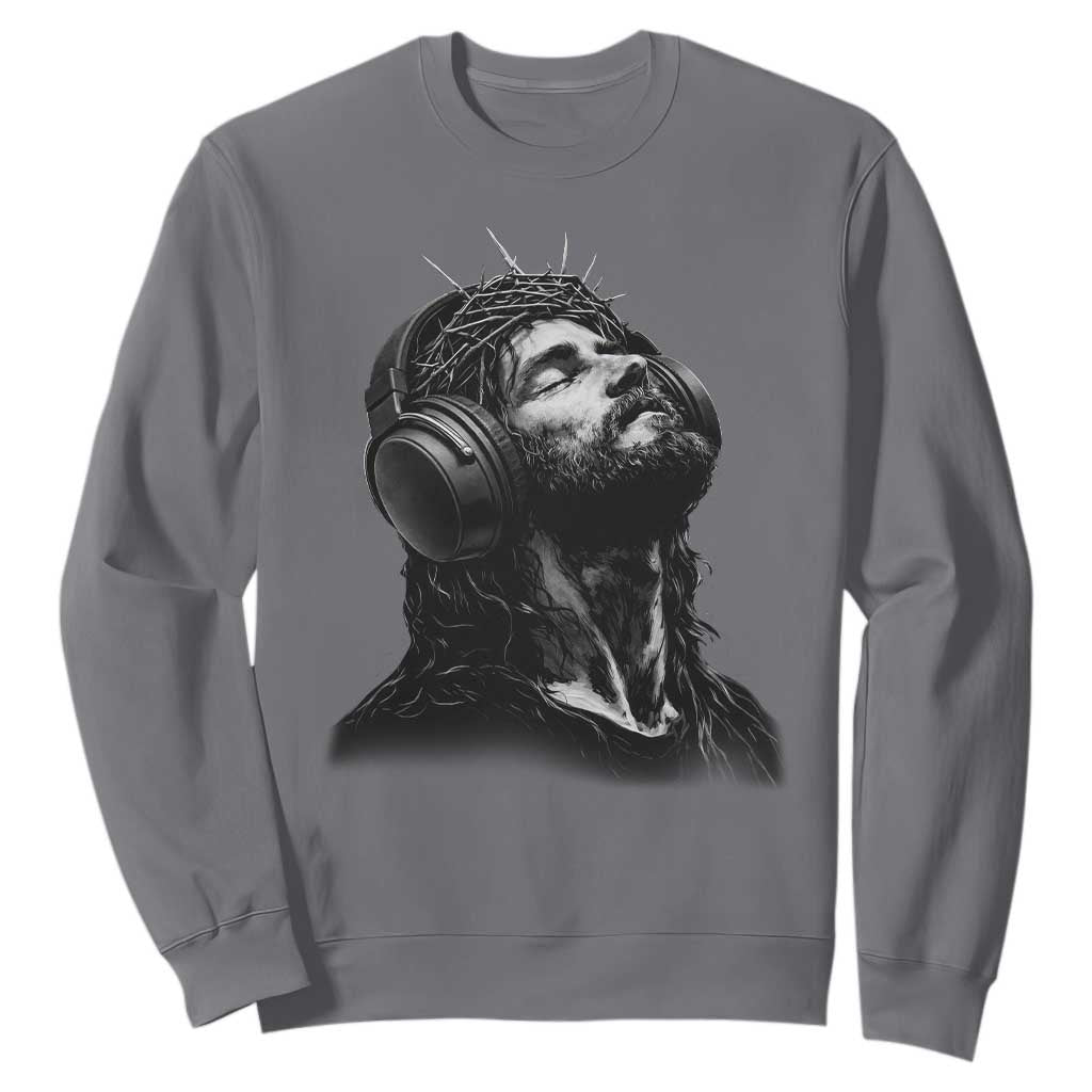 Jesus with Headphones Christ Religious Christian Music Lover Sweatshirt