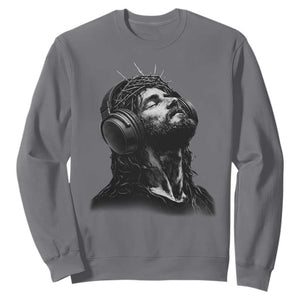 Jesus with Headphones Christ Religious Christian Music Lover Sweatshirt