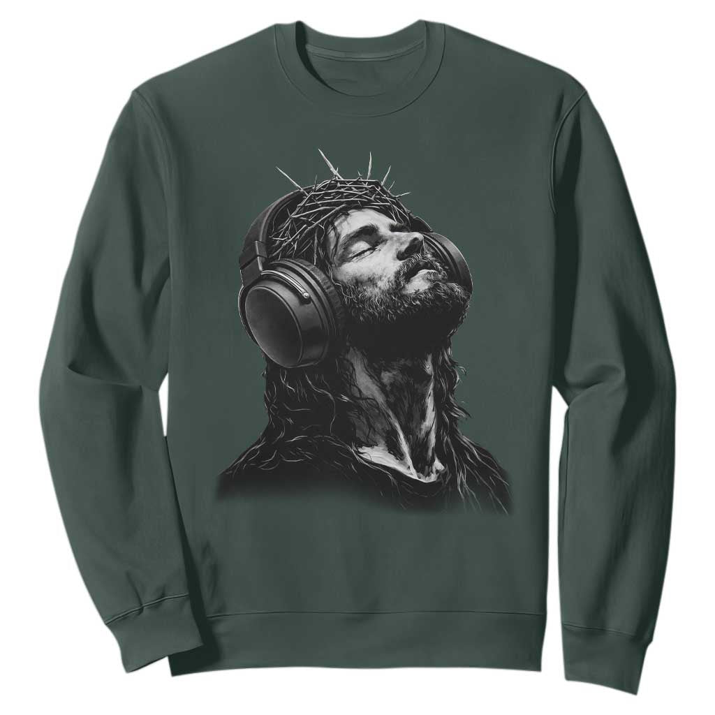 Jesus with Headphones Christ Religious Christian Music Lover Sweatshirt