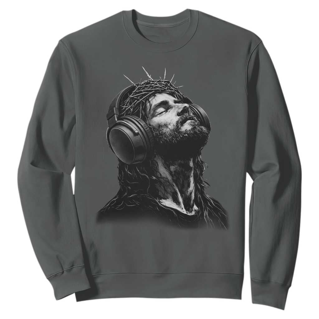 Jesus with Headphones Christ Religious Christian Music Lover Sweatshirt