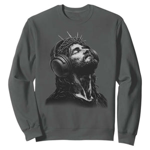 Jesus with Headphones Christ Religious Christian Music Lover Sweatshirt